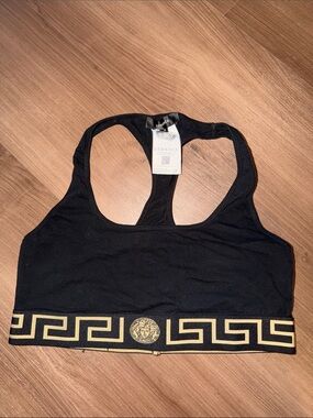 Versace Black and Gold Medusa Greca Elastic Sports Bra
